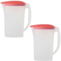 Engelland Wasserkrug Getränkekkrug mit Füllskala und abnehmbarem Deckel, (Vorteils-Set, 2-tlg., 2 Liter Fassungsvermögen je Krug), BPA-frei, frostbeständig, spülmaschinengeeignet, Kühlschrankkrug