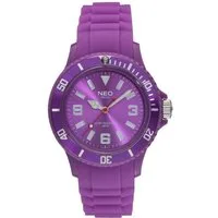 Neo Watch Quarzuhr Damenuhr Herrenuhr unisex lila NICE-1 Armbanduhr Modell N1-014, Mineralglas, Damen Herren Uhr, dunkelblaues Gehäuse, blaues Armband