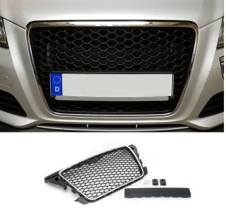 Kühlergrill Sportgrill Waben Gitter Chrom Rahmen PDC Halter für Audi A3 8P 2008-