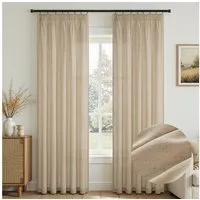 Topfinel Gardine Leinenoptik vorhänge mit kräuselband halbtransparent wohnzimmer (2 St), Kräuselband, halbtransparent, modern boho Hellbraun 140x245cm kinderzimmer Schlafzimmer Esszimmer