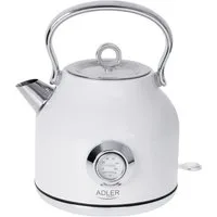 ADLER EUROPE Wasserkocher AD 1346 Retro-Wasserkocher mit Thermometer, 1,7 l, 2200 W, Edelstahl Teekessel, STRIX, Kalkfilter, Temperaturanzeige, weiß
