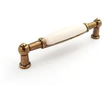 SO-TECH® Möbelgriff Porzellangriff Landhaus BA 96 mm Messingoptik antik / Cremef, Griff Schrankgriff Schubladengriff - incl. Schrauben