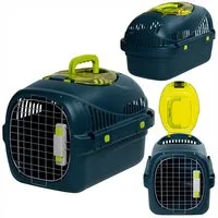 Peluvio Tiertransportbox SAFY für Katzen bis 5 kg, Öffnungsfenster/Großer Griff/Urinauffanggitter/bis zu 5 kg