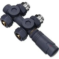 MEYKOERS Heizkörperthermostat Multiblock Set für Heizkörper Messing Anschlussarmatur, (Geeignet für 15 mm tubes en cuivre und 16 mm Mehrschichtrohre, 1 St., G 1/2", 50mm Anschluss mittig-unten) Eck- und Durchgangsform Anschlussarmatur, Weiß / Anthraz