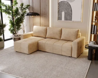 Ecksofa Schlafsofa NOHA in Stoff Paros Beige Ottomane Links