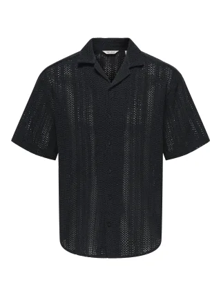 ONLY&SONS - ONSDANI CROCHET SS SHIRT NOOS Jet Black - Gr. - L