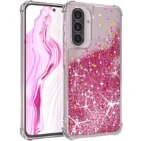 EAZY CASE Handyhülle Liquid Glittery Case für Samsung Galaxy A56 5G 6,7 Zoll, Glitzerhülle Shiny Slimcover stoßfest Durchsichtig Bumper Case Pink