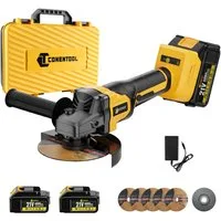 CONENTOOL Akku-Winkelschleifer 21V Winkelschleifer bürstenloser Motor, max. 11000 U/min, (6 tlg), 2x 4,0 Ah Akku, Ladegerät, Transportkoffer