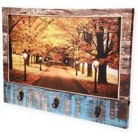 GarPet Schlüsselbrett LED Schlüsselboard Flur Leinwand Holz Schlüssel Brett Halter Garderobe
