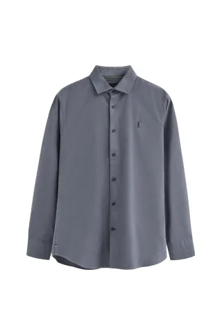 Hemd marineblau im Slim Fit mit italienischem Kragen und Rigby Go-Logo