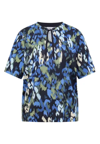CECIL - T-Shirt mit Split Neck und Print urban dark blue - Gr. - M