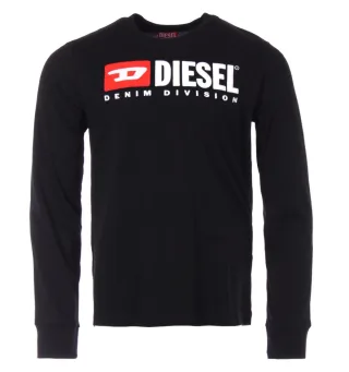 Schwarzes Langarm-t-shirt Mit Diesel Denim Division Logo