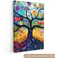 OneMillionCanvasses® Leinwandbild Baum - Bunt - Blumen - Kunst - Abstrakt, Fotodruck (1 St), Leinwand Canvas Wandbild, Wanddekoration 20x30 cm