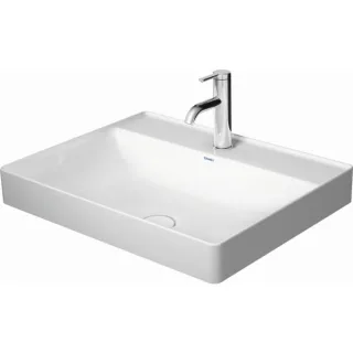 Duravit DuraSquare Aufsatz-Waschtisch 2354600040 60x47cm, ohne Überlauf, mit Hahnlochbank, geschliffen, 2 Hahnlöcher, weiß