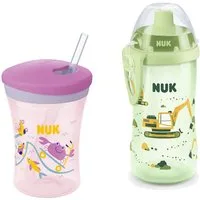 NUK Babyflasche NUK Baby Trinkflasche/Becher Action Cup + Flexi Cup Vorteil Set