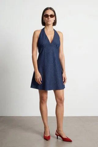 Baumwolle Denim Träger Mini Kleid