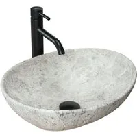 wohnwerk.idee Aufsatzwaschbecken Waschtisch Waschbecken Marmor Naturstein Optik 41x34,5cm Keramik