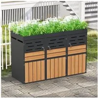 STILVORA Mülltonnenbox Multifunktionaler Außenschrank Müllbox mit integriertem Pflanzkasten (2-in-1 Design, Pflanzkasten, Mülltonnenschrank, wetterfest, 3 St., Jalousien-Lüftung, Kettenführung, getrennte Öffnungseinheiten), für Garten, Terrasse, Balk