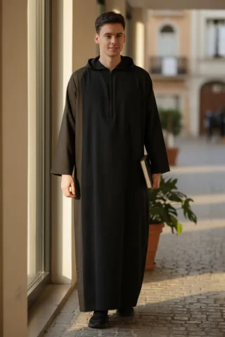Herren Schwarze Kapuzen-Eid-Marokkanische Jubba-Robe Ramadan Eid Thobe LFS - HM12