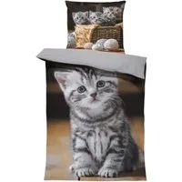 One Home Bettwäsche Little Kitty, Mikrofaser, 4 teilig, mit süßen Katzen Welpen