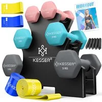 KESSER Hantel-Set, (18 kg Set 2 x (1+3+5)kg), Kurzhantel Gymnastikhanteln mit Ständer Aufbewahrung