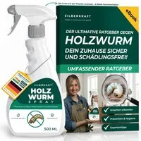 Silberkraft Insektenspray Holzwurm Spray gegen Holzwürmer, Holzbock & Nagekäfer inkl. E-Book, 0,5 l, Hochwirksame Holzwurmbekämpfung für Innen- und Aussenbereich, Gratis E-Book mit Expertenwissen zur Holzwurmbekämpfung, Sofortwirkung mit Langzeitschu