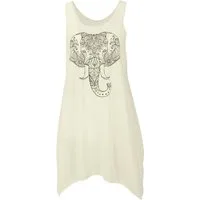Guru-Shop Midikleid Minikleid mit Ethnodruck - creme Elefant alternative Bekleidung
