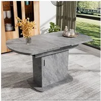 Flieks Esstisch (klappbar 110-130x70x75 cm, 1-St., mit Metallgriff), ausziehbar Tisch oval Küchentisch mit Stauraum Schreibtisch grau