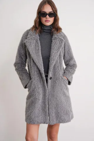 Strukturierter langer Mantel mit Kragenjacke