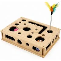 Luckice Tier-Aktivitätsspiel Fummelbrett Katze, Katzenspielzeug, Holz Katzenspielzeug, Kratzbrett, Intelligenzfördernd, Stressabbau, Interaktiv, Kratzfläche integriert