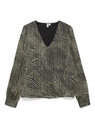 VERO MODA - VMGEBRA GEDNA LS V-NECK TOP WVN BTQ GA Black - Gr. - XS