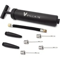 Villkin Luftpumpe - Ballpumpe, Handpumpe, Sportpumpe, Kompaktpumpe, Taschenpumpe (20cm) (1-tlg., Pumpe mit 4x Metallnadeln, 2x Kunsstoffnadeln und flexiblem Schlauch), kompakt