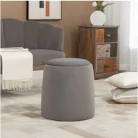 HOMCOM Sitzhocker 2-in-1 Hocker mit Deckel, Ottomane mit Samtoptik (Polsterhocker, 1 St., Sitzhocker), Dunkelgrau Ø44 x 47,5 cm