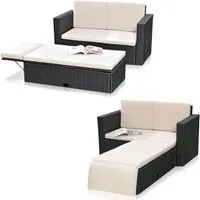 Feel2Home Garten-Essgruppe Gartensofa Fußbank Lounge Polyrattan Outdoor Garnitur versch. Farben, (Set, Sofa & Ottomane), Kissen inkl. Reißverschluss daher abnehm- und waschbar