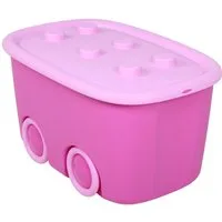 ONDIS24 Aufbewahrungsbox Spielzeugaufbewahrungsbox Spielzeugkiste Kinder Spielzeugbox Funny, mit großen Rädern und aufliegendem Deckel, 46 liter