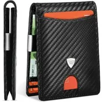 Ophy Geldbörse Herren Slim Geldbörse aus Kohlefaserleder mit RFID-Schutz (1-tlg., 12 Kartenfächer & Geldscheinklammer), minimalistisches Bi-Fold Portemonnaie in Geschenkbox (Schwarz)