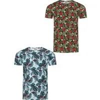 riverso T-Shirt Herren Printshirt RIVBill Regular Fit (2-tlg) Kurzarm Hawaiishirt mit Rundhalsausschnitt aus 100% Baumwolle