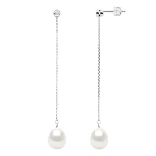 Ohrringe Prestige – Diamanten 0,02 ct – Qualität HSI – Weißgold – echte Süßwasser-Zuchtperlen Birne 9–10 mm