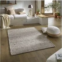 TaraCarpet Wollteppich TaraCarpet Handwebteppich Malmoe, rechteckig, Höhe: 10 mm, Schurwolle Webteppich h.grau meliert Wohnzimmer Schlafzimmer 070x130