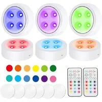 Sunicol LED Unterbauleuchte RGB Schrank Nachtlicht mit Fernsteuerung, 13 Farben, Batterielampe, Touch Sensor Dimmbar Spot, Vitrinenbeleuchtung Küche Glasboden
