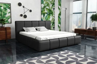 Polsterbett Bett Doppelbett GENUA Stoff 120x200cm Kunstleder Soft Schwarz