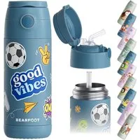 BEARFOOT Trinkflasche Thermo Kinder Trinkflasche Edelstahl - Sticker blau, Thermosflasche, auslaufsicher, Edelstahl, Kinderflasche, BPA-frei