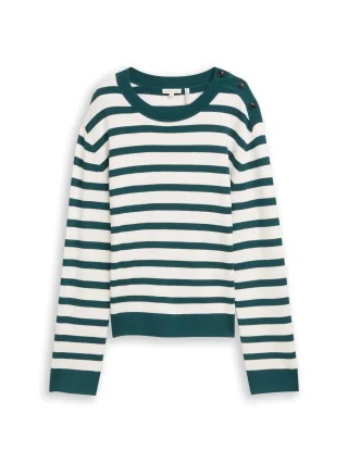 Tom Tailor - Strickpullover mit Streifenmuster white green knit stripe - Gr. - XL