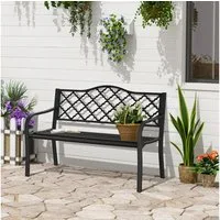 Outsunny Gartenbank aus Metall Sitzbank Bank Terrassenbank mit Rücken- & Armlehnen (Parkbank, 1-St., Gartenmöbel), bis 240 kg Gusseisen Schwarz 128 x 58,5 x 89 cm