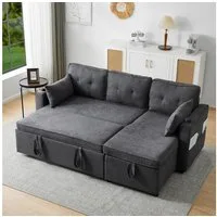 Merax Ecksofa L-Form, Loungesessel mit Schlaffunktion, Seitentasche und Bettkasten