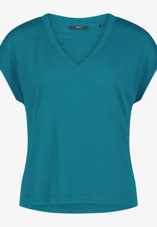 zero - Basic-T-Shirt mit V-Ausschnitt deep lagoon - Gr. - 40