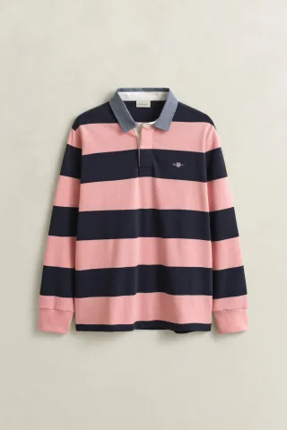 GANT - Gestreiftes Heavy Rugger mit Chambray-Kragen bubbelgum pink - Gr. - M