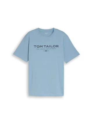 Tom Tailor - T-Shirt aus Baumwolle mit Logo-Print mountain spring blue - Gr. - L