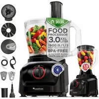 TurboTronic by Z-Line Küchenmaschine Food Processor mit Standmixer 1,5L Glaskaraffe Multizerkleinerer Mixer, 1900 W, 3 l Schüssel, Raspelscheiben Zitruspresse Zerkleinerer Eiscrusher Power