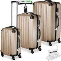 tectake Trolley Hartschalenkoffer-Set aus robustem ABS-Kunststoff, 360° drehbar, 4 Rollen, inkl. Kofferwaage und -anhänger, mit Sicherheits-Zahlenschloss